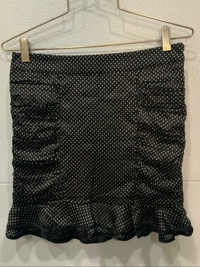 Black Polka Dot Ruffled Silk Mini Skirt